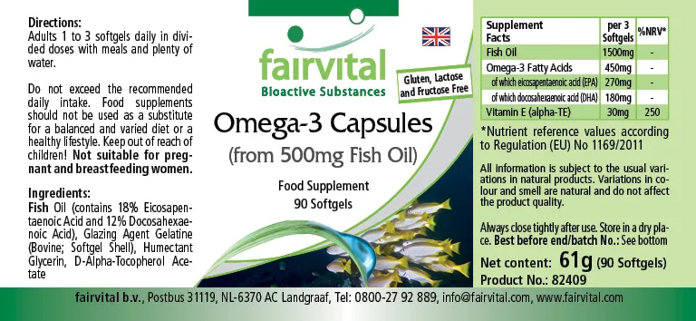 Capsules d'oméga-3 à partir de 500mg d'huile de poisson - 90 softgels