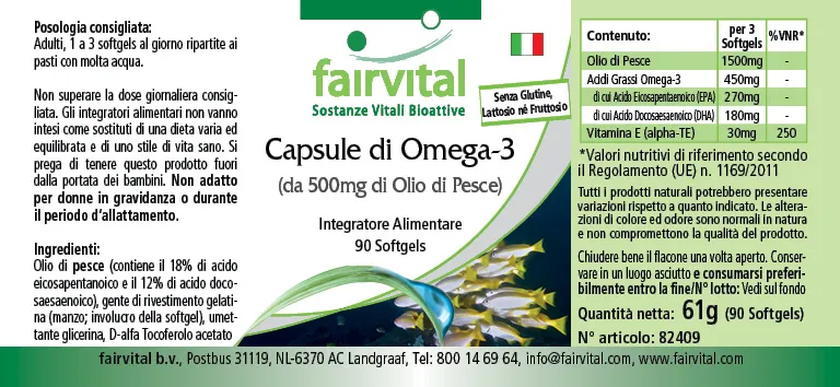 Capsule di Omega-3 da 500mg di Olio di Pesce – 90 Softgels