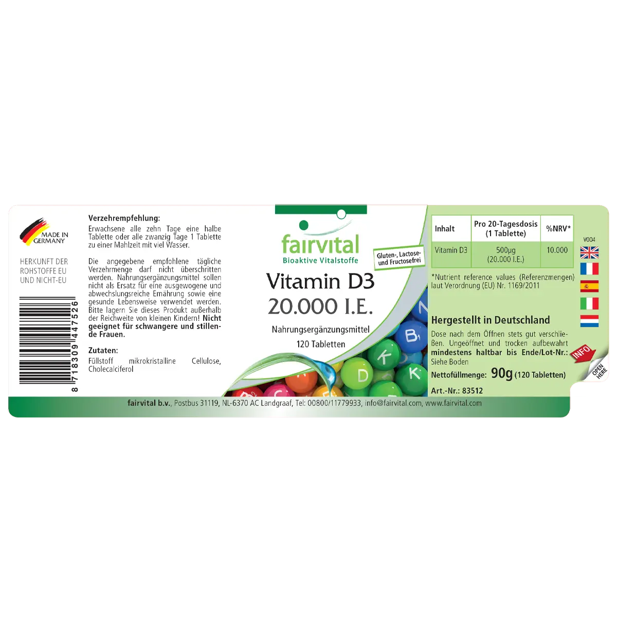 Vitamine D3 20000 I.U. - 120 tabletten