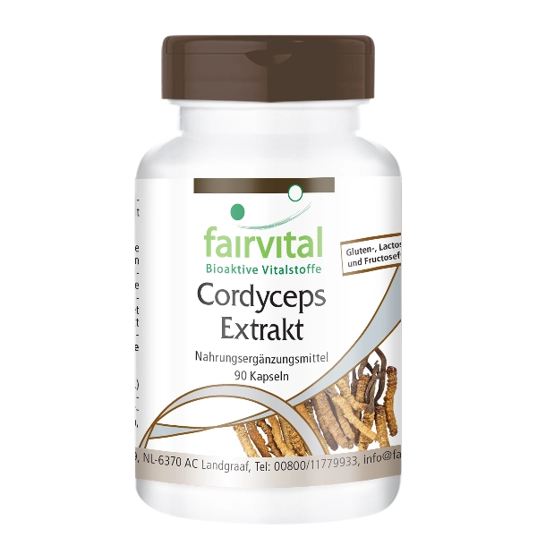 Cordyceps Extrakt - 90 Kapseln - Cordyceps Sinensis (Raupenpilz) - 40% Polysaccharide - Hochdosiert und Vegan | Fairvital