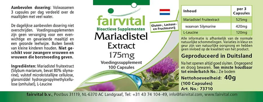 Mariendistel Extrakt 175mg - 100 Kapseln - standardisiert auf 80% Silymarin - Vegan | Fairvital Mariendistel Extrakt 175mg - 100 Kapseln - standardisiert auf 80% Silymarin - Vegan | Fairvital