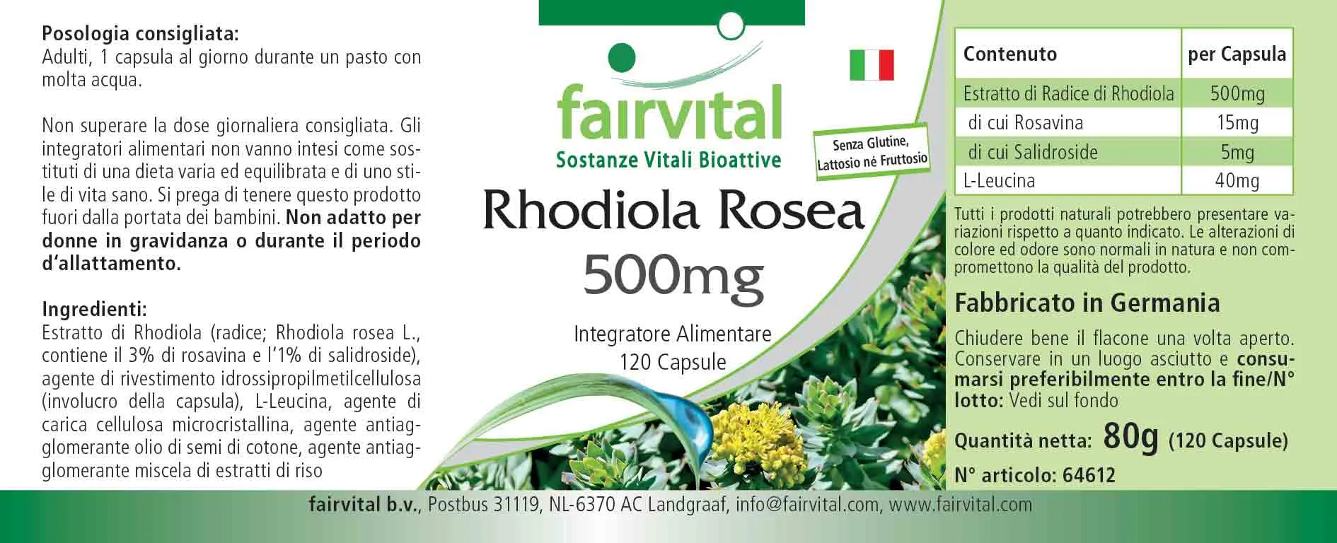 Rhodiola Rosea 500mg - 120 Kapseln - Rosenwurz Wurzel Extrakt - Hochdosiert und Vegan | Fairvital Rhodiola Rosea 500mg - 120 Kapseln - Rosenwurz Wurzel Extrakt - Hochdosiert und Vegan | Fairvital