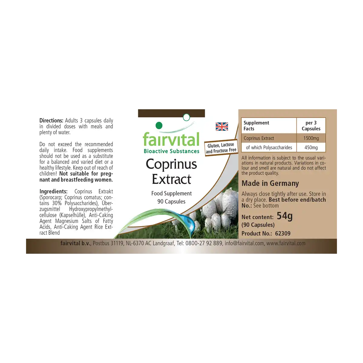 Coprinus Extrakt 500mg - 90 Kapseln - Schopftintling Kapseln - Coprinus comatus (Spargelpilz) - 30% Polysaccharide| Fairvital Coprinus Extrakt 500mg - 90 Kapseln - Schopftintling Kapseln - Coprinus comatus (Spargelpilz) - 30% Polysaccharide| Fairvital