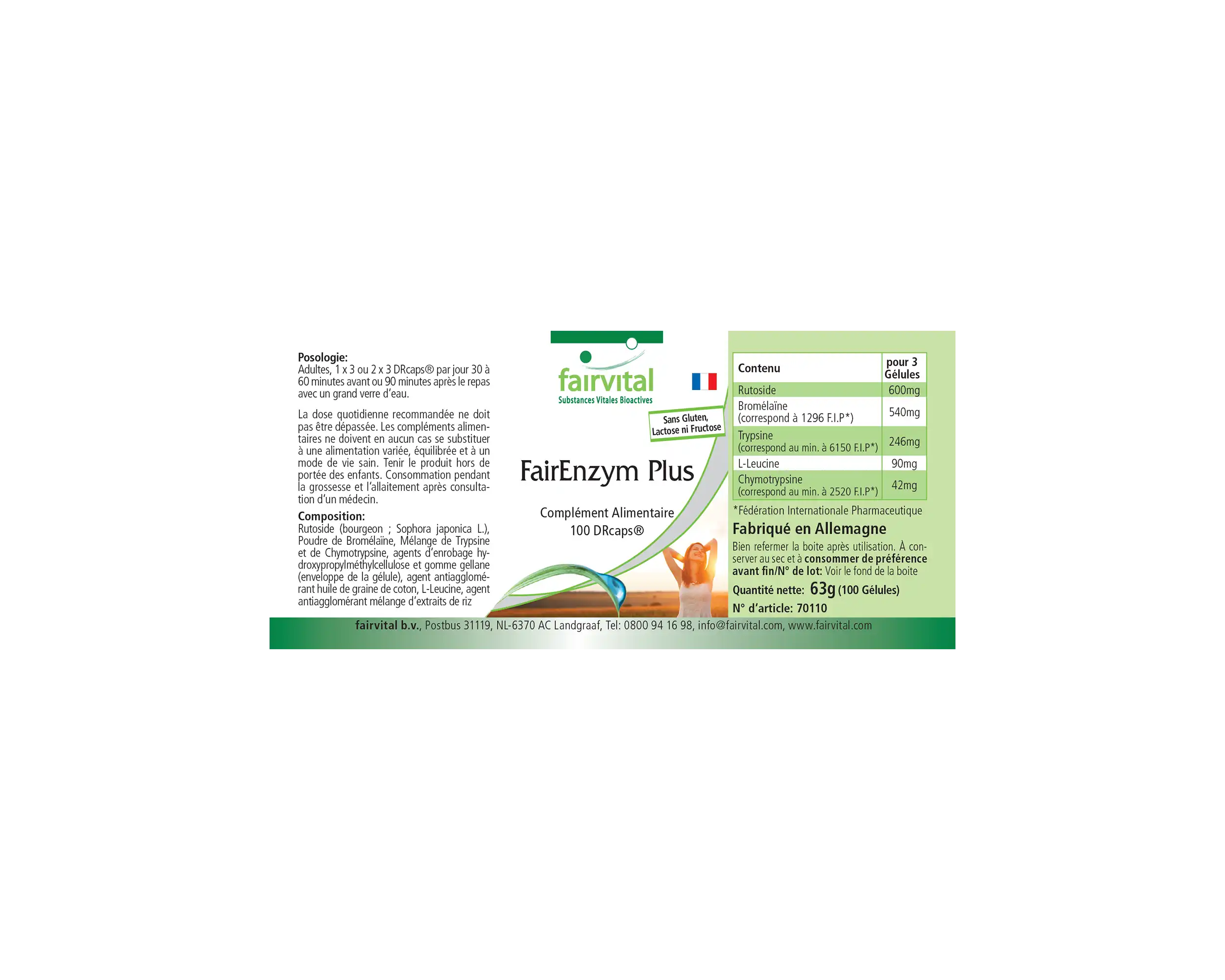FairEnzym Plus - 100 DRCaps™ - Multi Enzym Komplex - mit Rutosid, Bromelain, Trypsin & Chymotrypsin - Hochdosiert | Fairvital