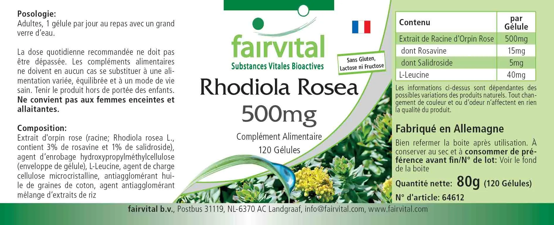 Rhodiola Rosea 500mg - 120 Kapseln - Rosenwurz Wurzel Extrakt - Hochdosiert und Vegan | Fairvital Rhodiola Rosea 500mg - 120 Kapseln - Rosenwurz Wurzel Extrakt - Hochdosiert und Vegan | Fairvital