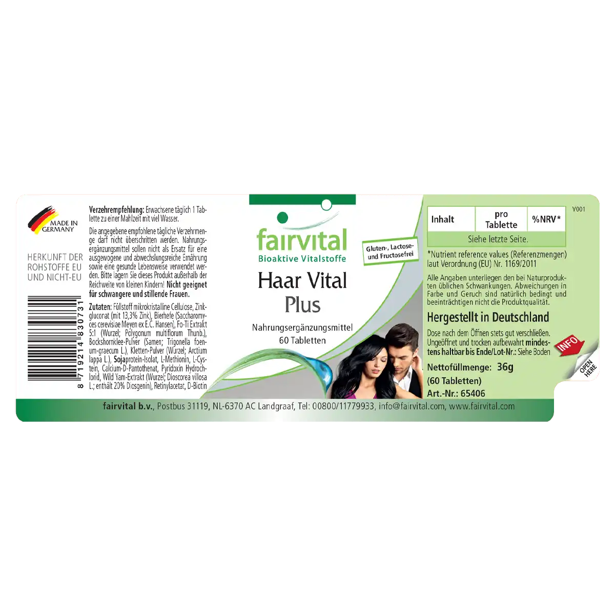 Haar Vital Plus - 60 Tabletten - mit Biotin, Zink, uvm. - für Haare, Haut und Nervensystem - Hochdosiert | Fairvital Haar Vital Plus - 60 Tabletten - mit Biotin, Zink, uvm. - für Haare, Haut und Nervensystem - Hochdosiert | Fairvital