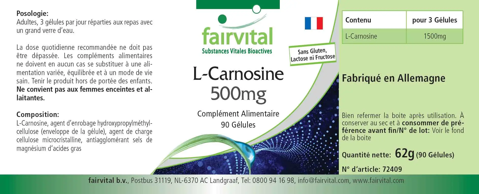 L-Carnosine 500mg - 90 capsules