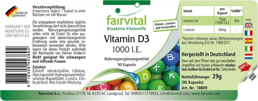 Vitamine D3 1000 U.I. - 90 gélules