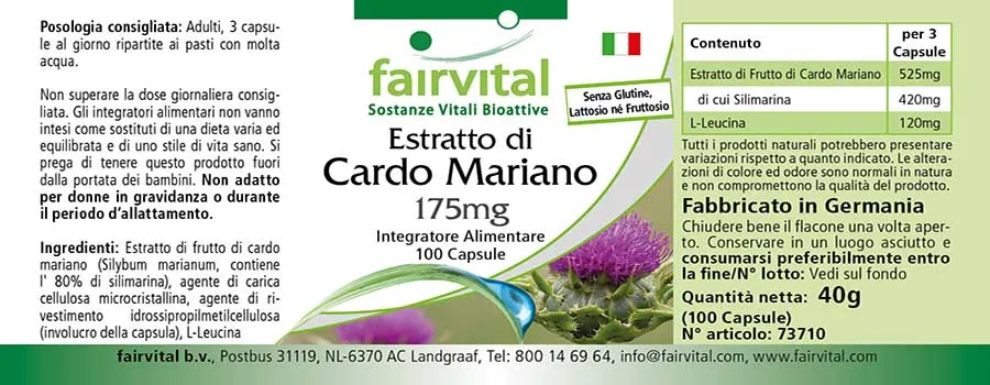 Mariendistel Extrakt 175mg - 100 Kapseln - standardisiert auf 80% Silymarin - Vegan | Fairvital Mariendistel Extrakt 175mg - 100 Kapseln - standardisiert auf 80% Silymarin - Vegan | Fairvital