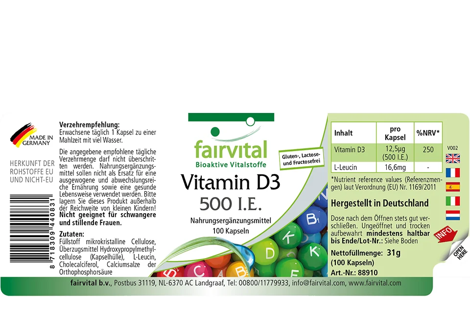 Vitamin D3 500 I.U. – 100 capsules