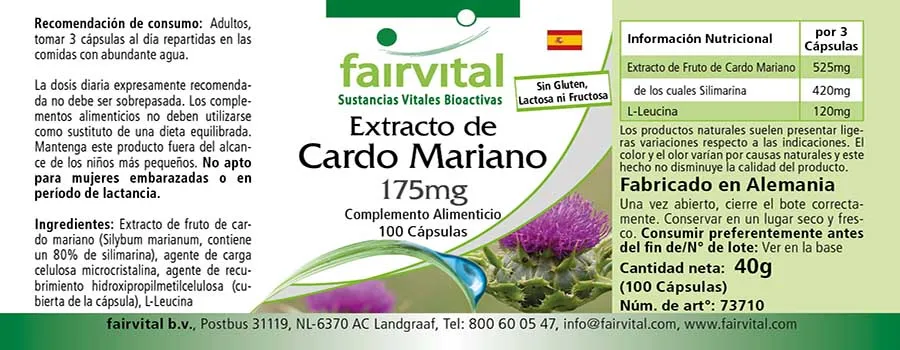 Mariendistel Extrakt 175mg - 100 Kapseln - standardisiert auf 80% Silymarin - Vegan | Fairvital Mariendistel Extrakt 175mg - 100 Kapseln - standardisiert auf 80% Silymarin - Vegan | Fairvital