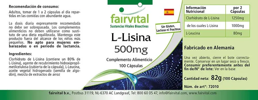 L-Lysine 500mg - 100 capsules