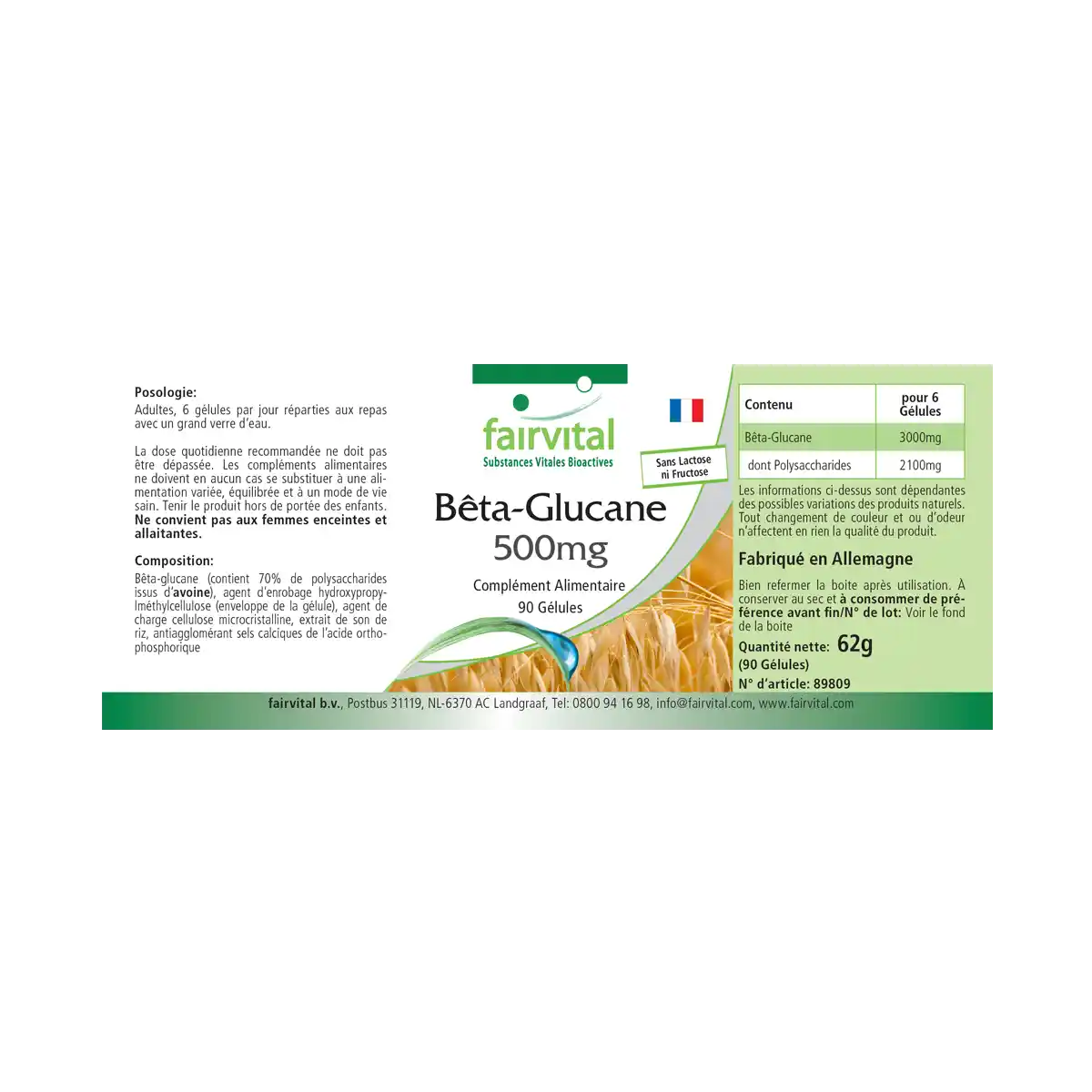 Beta-Glucan 500mg - 90 Kapseln - 70% Polysaccharide aus Hafer - Hochdosiert und Vegan | Fairvital Beta-Glucan 500mg - 90 Kapseln - 70% Polysaccharide aus Hafer - Hochdosiert und Vegan | Fairvital