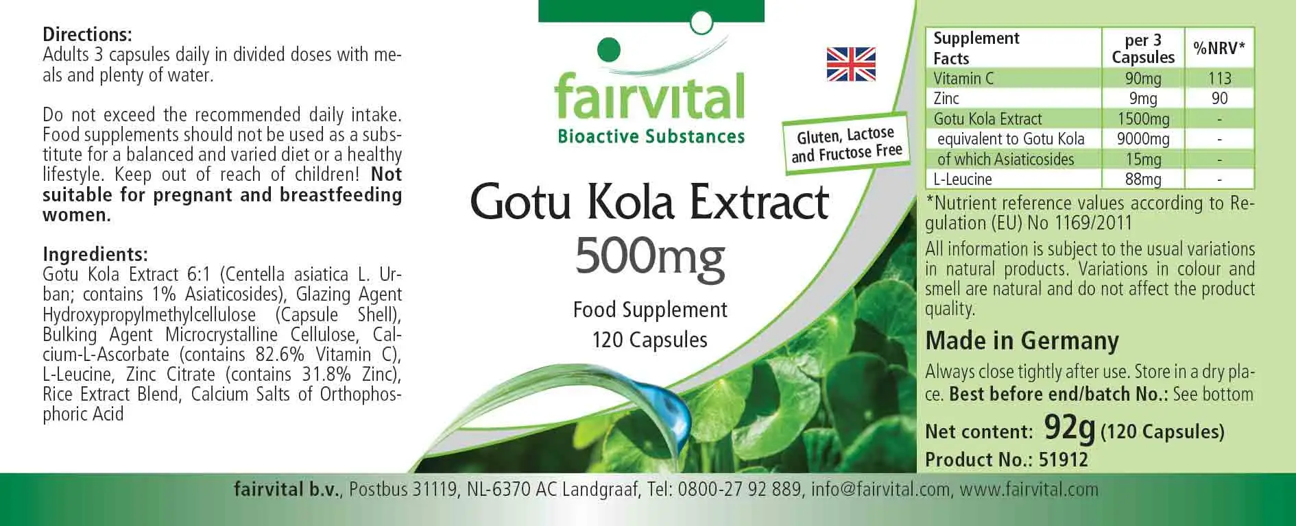 Gotu Kola extract 500mg - 120 Capsules