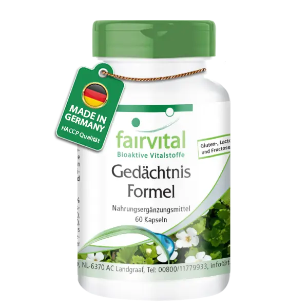 Gedächtnis Formel - 60 Kapseln - mit Brahmi (Bacopa Monnieri), Ginkgo und mehr - Hochdosiert und Vegan | Fairvital Gedächtnis Formel - 60 Kapseln - mit Brahmi (Bacopa Monnieri), Ginkgo und mehr - Hochdosiert und Vegan | Fairvital