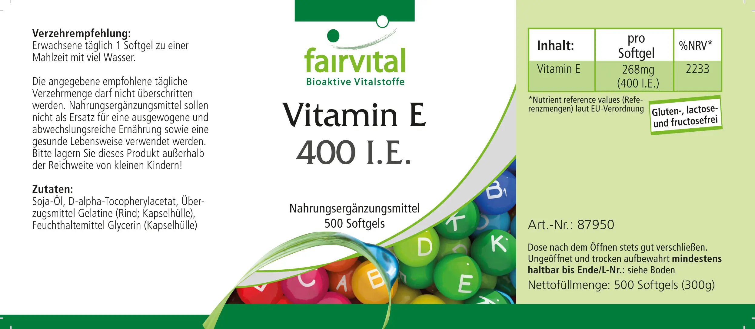 Vitamine E 400 I.U. - grootverpakking - 500 softgels