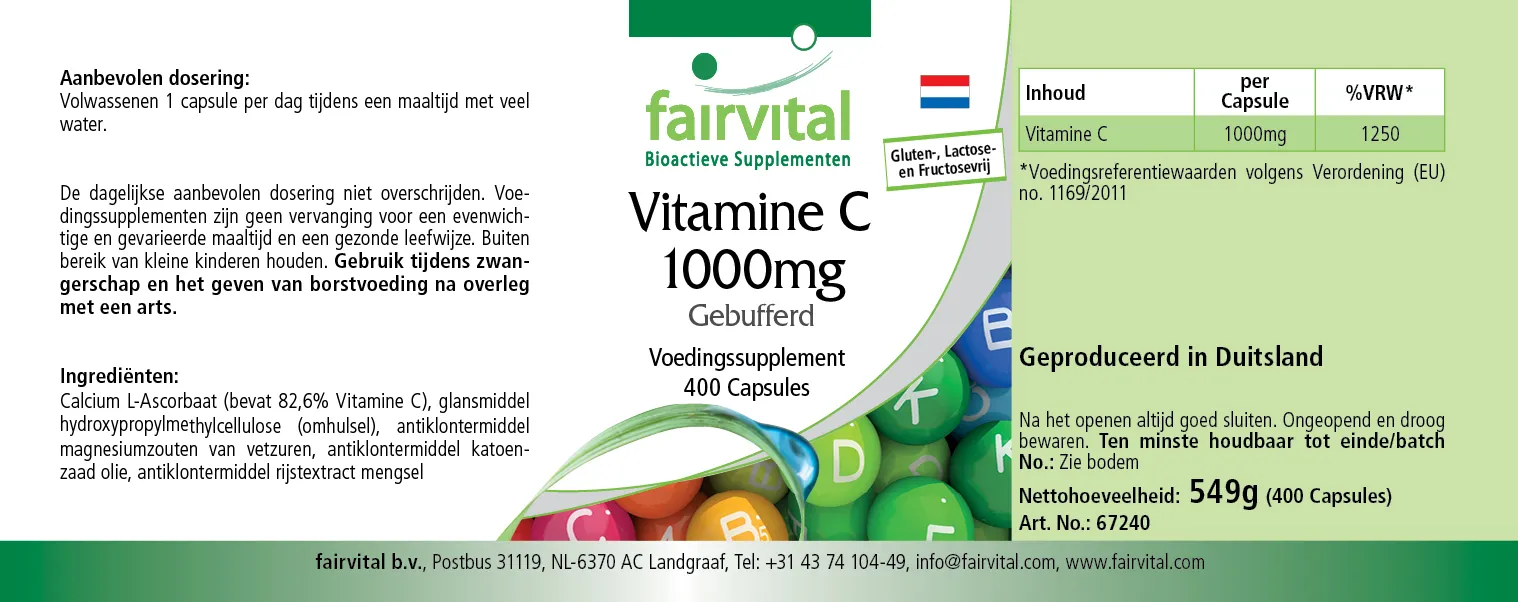 Vitamine C 1000mg en forme tamponnée – 400 gélules