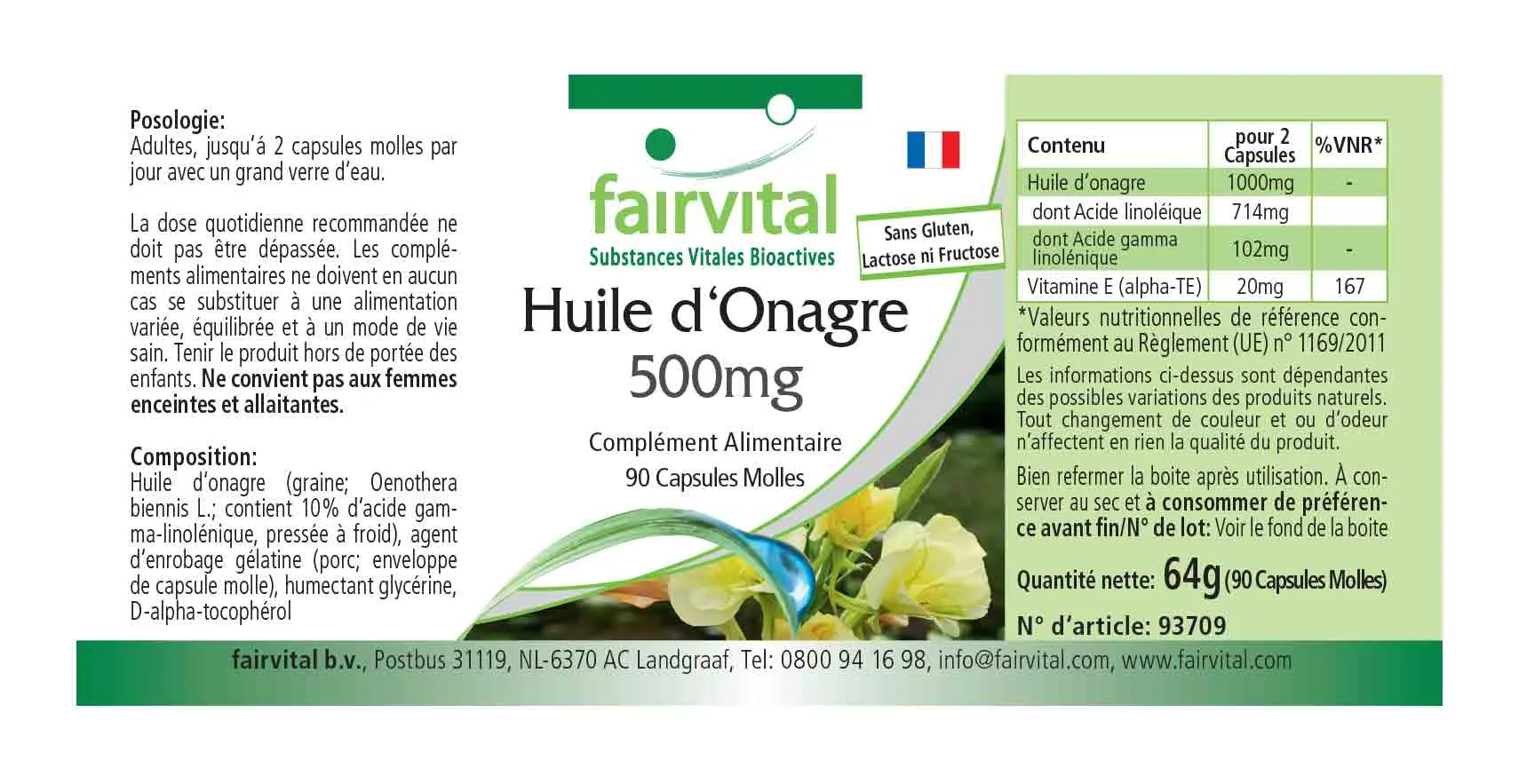 Huile d'onagre 500mg - 90 capsules molles