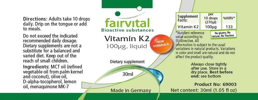 Vitamin K2 liquid 100µg per 10 drops – 30ml