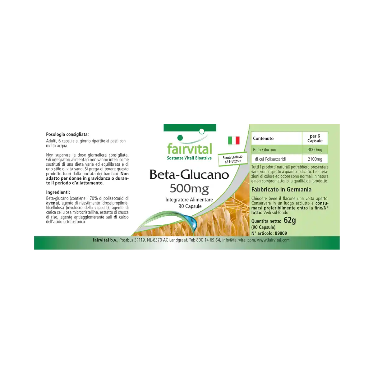 Beta-Glucan 500mg - 90 Kapseln - 70% Polysaccharide aus Hafer - Hochdosiert und Vegan | Fairvital Beta-Glucan 500mg - 90 Kapseln - 70% Polysaccharide aus Hafer - Hochdosiert und Vegan | Fairvital