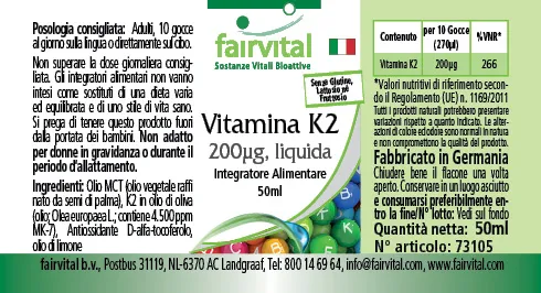 Vitamina K2 liquida 200µg per 10 gocce - 50ml