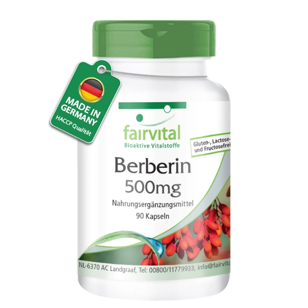 Berberin 500mg - mit Zink für Sehkraft, Haare, Haut, Immunsystem uvm. - 90 Kapseln - Hochdosiert und Vegan | Fairvital