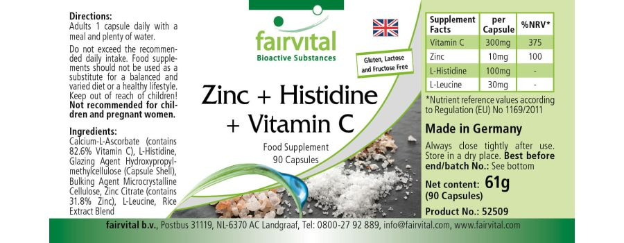Zinc + Histidine + Vitamin C - 90 capsules