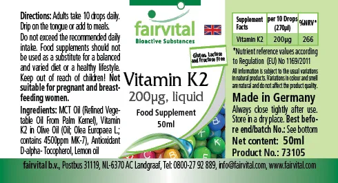 Vitamin K2 liquid 200µg per 10 drops - 50ml