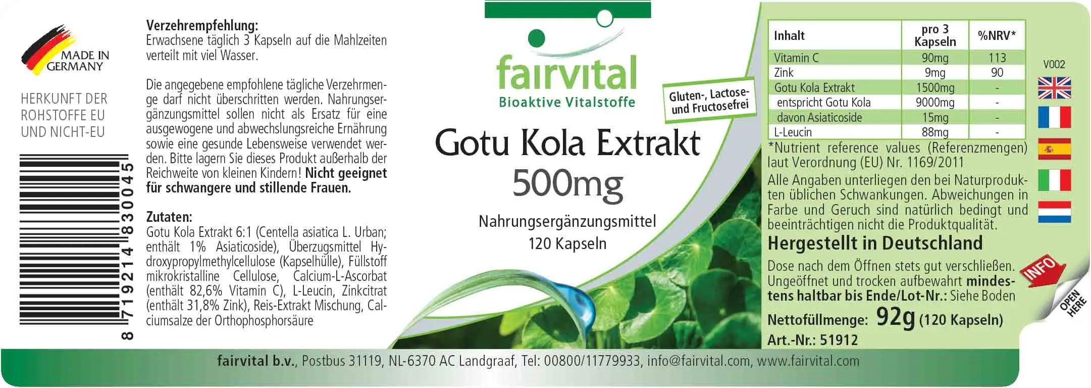 Gotu Kola extract 500mg - 120 Capsules