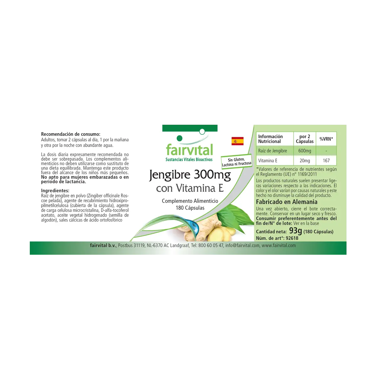 Ingwer 300mg mit Vitamin E - 180 Kapseln - Zellschutz - Hochdosiert und Vegan | Fairvital Ingwer 300mg mit Vitamin E - 180 Kapseln - Zellschutz - Hochdosiert und Vegan | Fairvital
