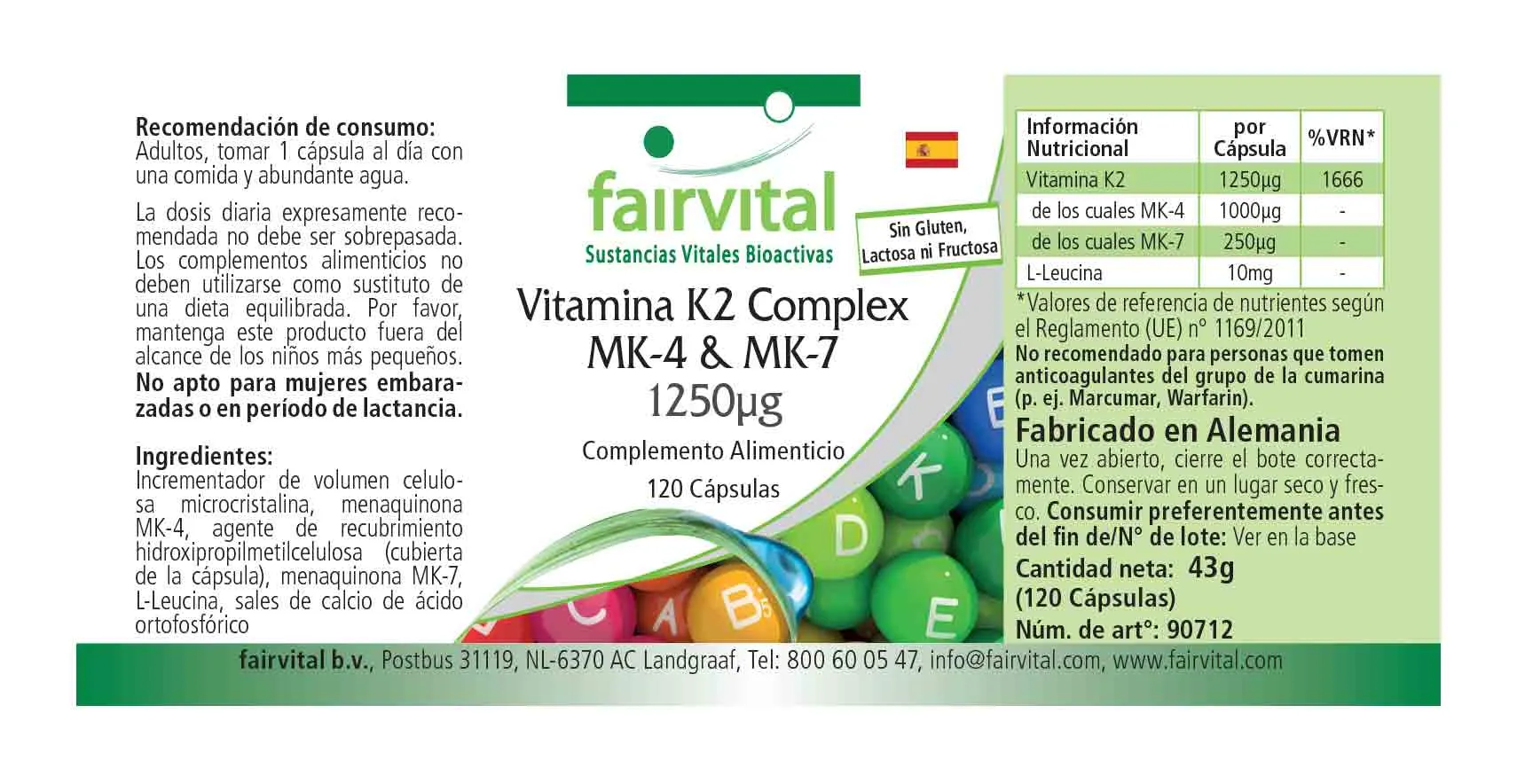 Vitamine K2 complexe MK-4 & MK-7 1250µg - 120 gélules