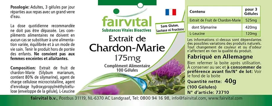 Mariendistel Extrakt 175mg - 100 Kapseln - standardisiert auf 80% Silymarin - Vegan | Fairvital Mariendistel Extrakt 175mg - 100 Kapseln - standardisiert auf 80% Silymarin - Vegan | Fairvital