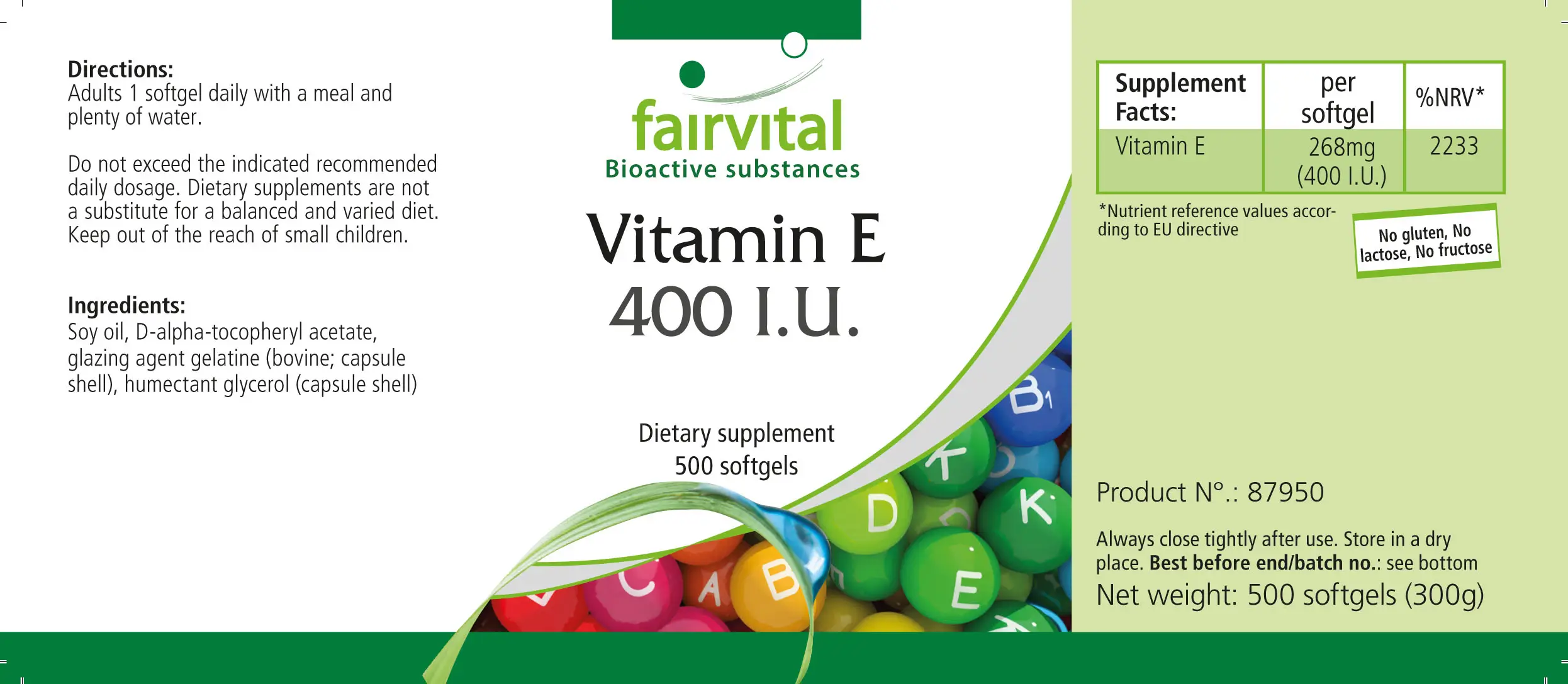 Vitamine E 400 UI - Flacon avantageux - 500 capsules molles