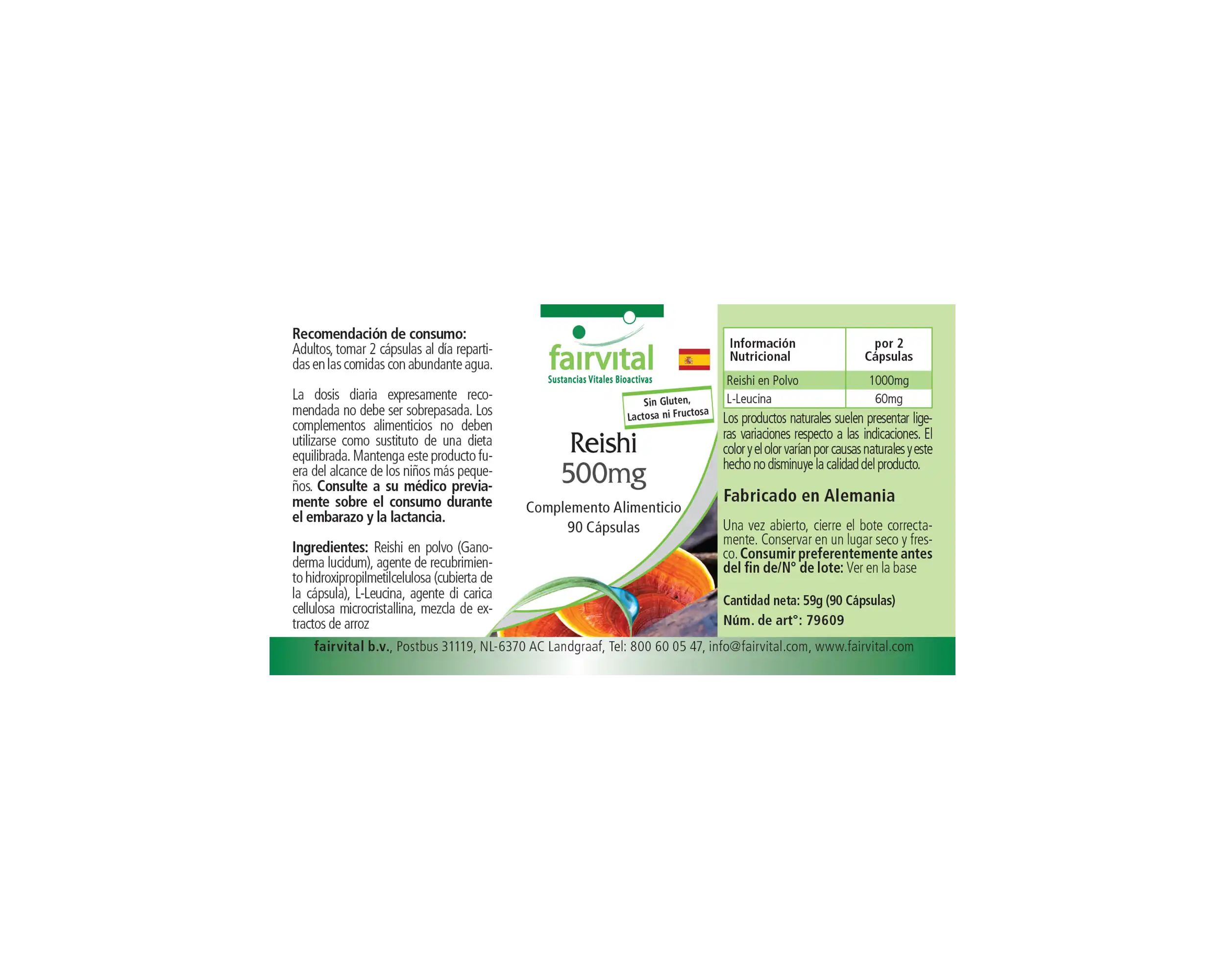 Reishi 500mg - 90 Kapseln - Ganoderma lucidum Pilzpulver - Hochdosiert und Vegan | Fairvital
