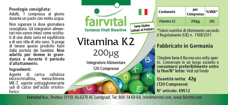 Vitamin K2 200µg - 120 vegan tablets