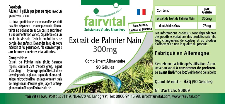 Extrait de palmier nain 300mg - 90 gélules