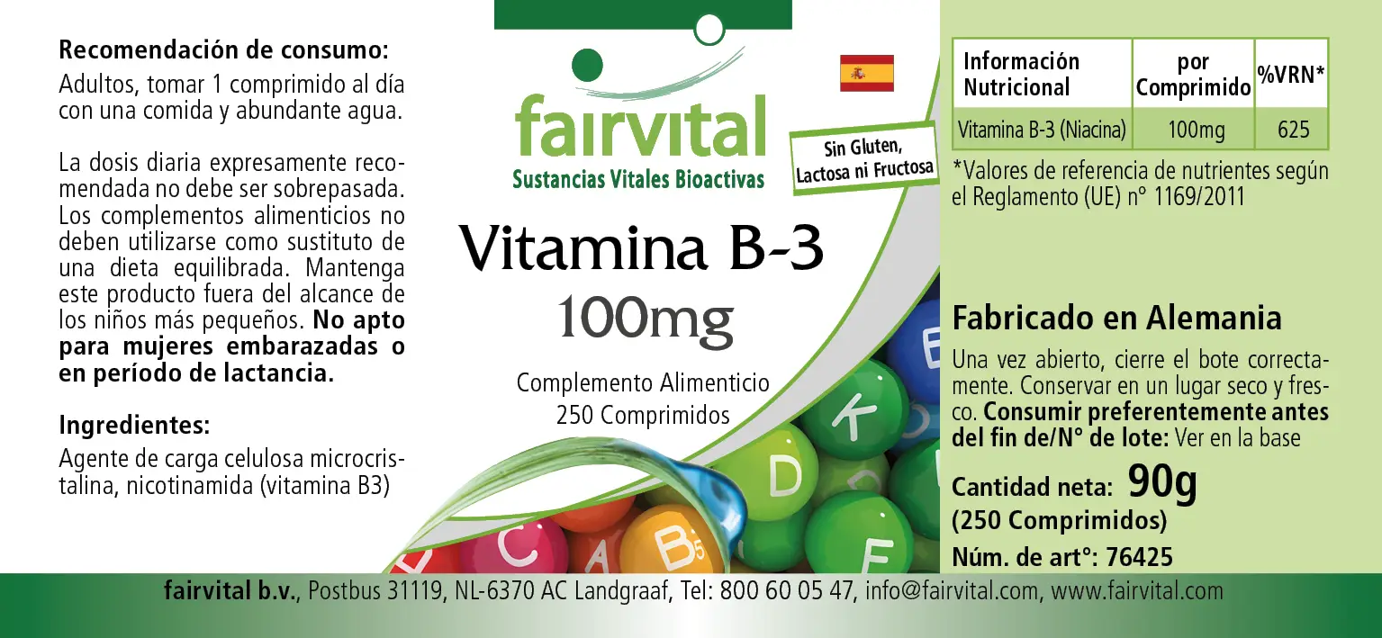 Vitamine B-3 niacine 100mg - 250 tabletten