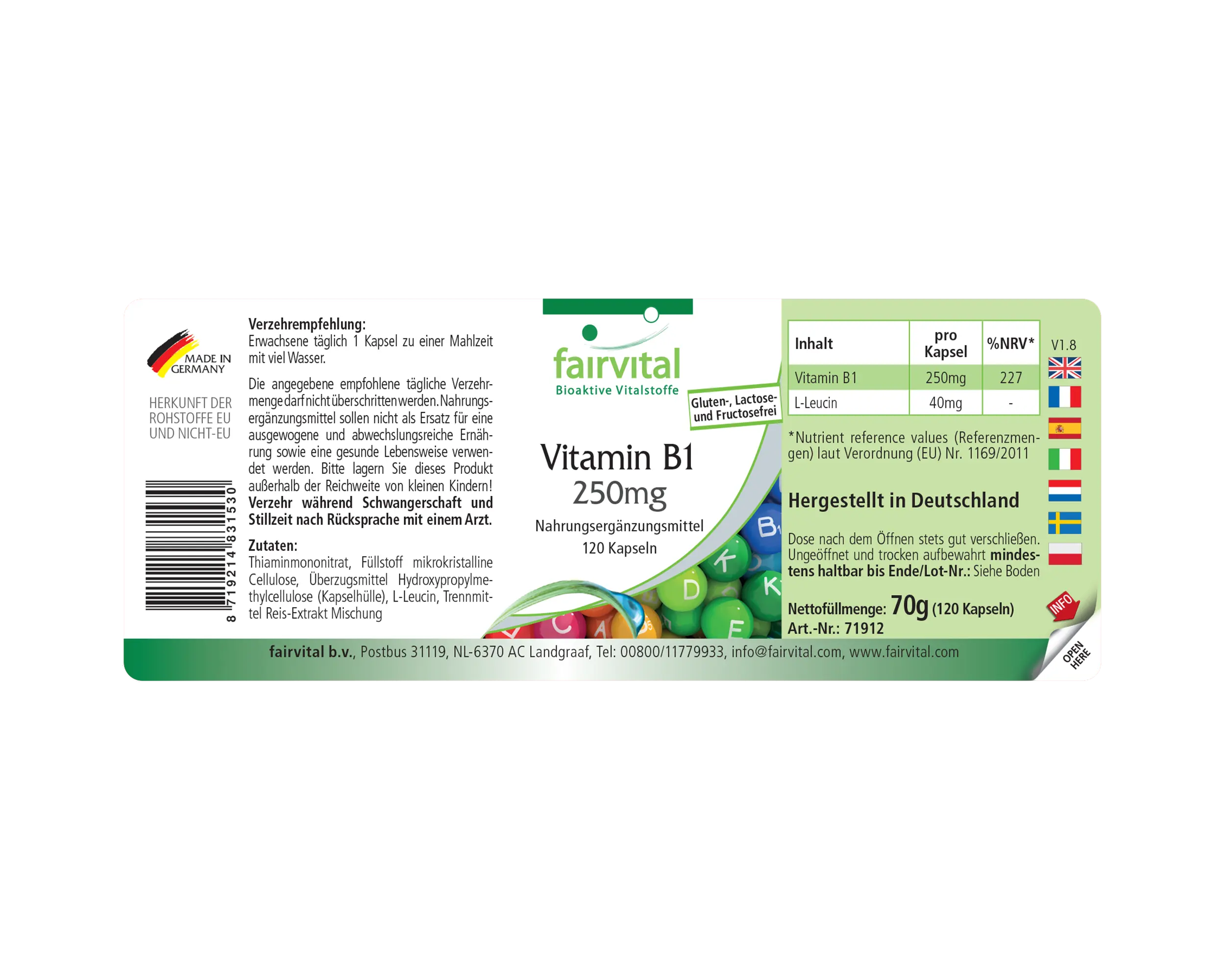 Vitamin B1 250mg- 120 Kapseln