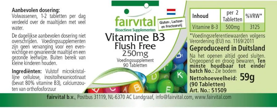 Vitamin B3 Flush Free 250mg - 90 Tablets