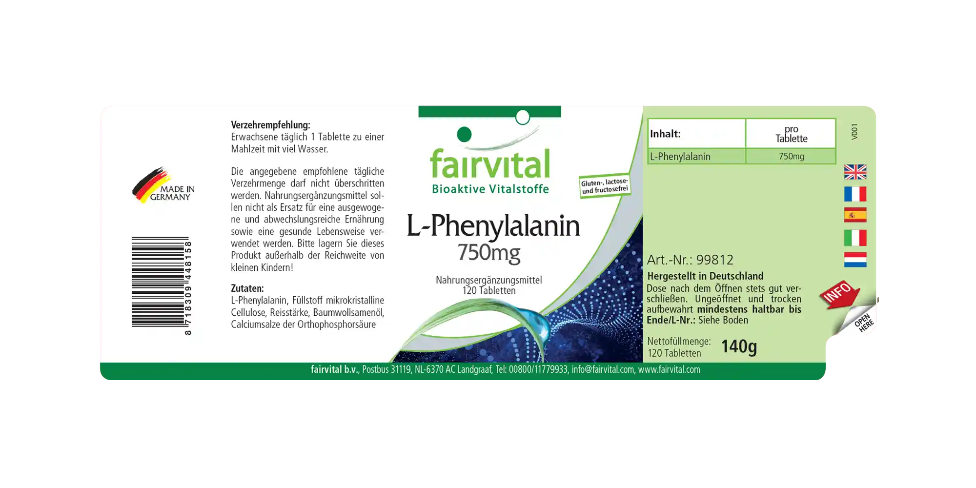L-Fenylalanine 750mg - 120 tabletten