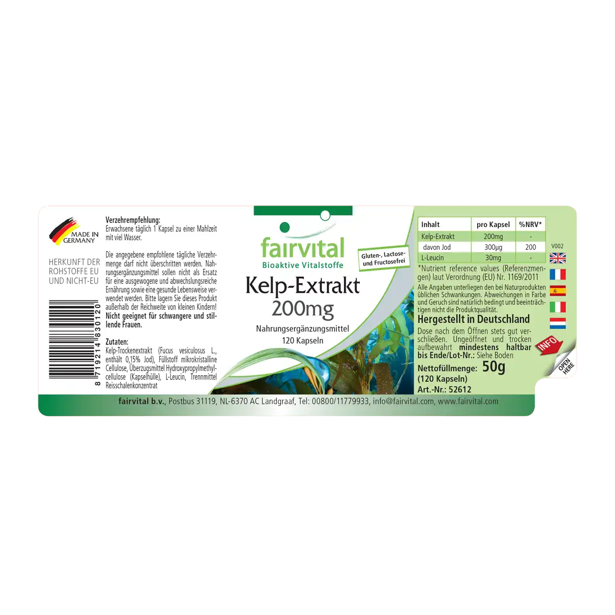 Kelp-Extrakt 200mg - 120 Kapseln - mit Jod - für Schilddrüse, Nervensystem, Haut uvm. | Fairvital Kelp-Extrakt 200mg - 120 Kapseln - mit Jod - für Schilddrüse, Nervensystem, Haut uvm. | Fairvital