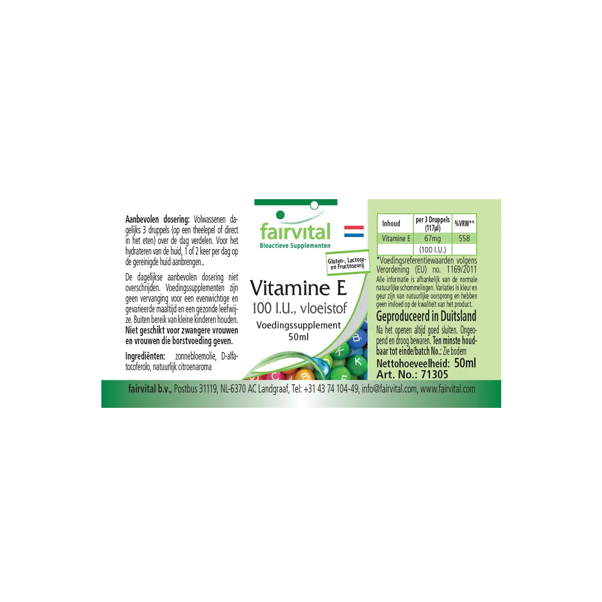 Vitamine E Olie 100 I.U. per 3 druppels - 50ml