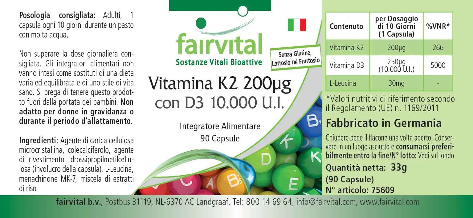 Vitamine K2 200µg avec D3 10.000 U.I. - 90 gélules
