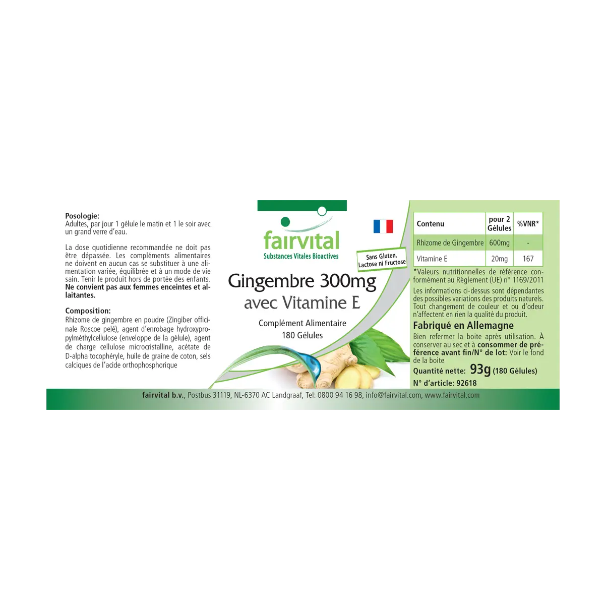 Gember 300mg met vitamine E - 180 capsules