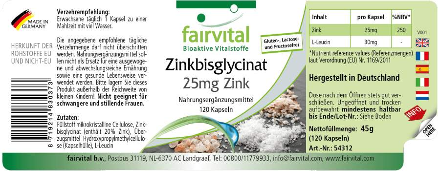 Zinc bisglycinate with 25mg zinc - 120 Capsules