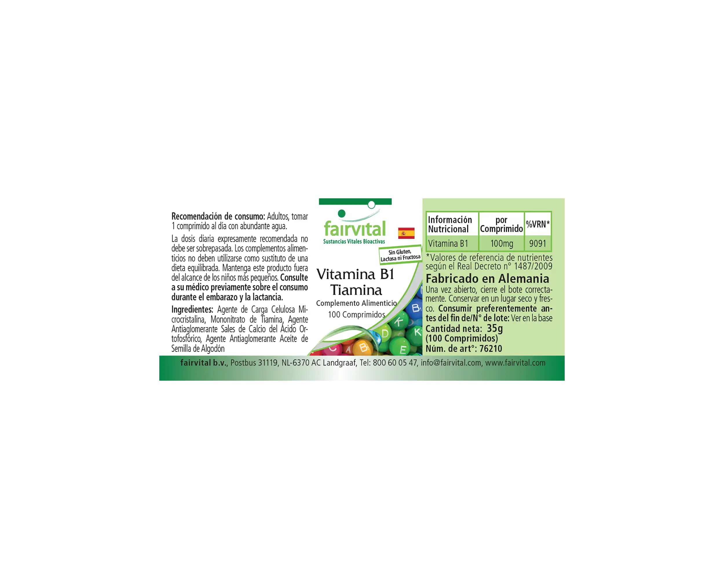 Vitamin B1 Thiamin - 100 Tabletten - für Herz, Nervensystem uvm. - Vegan | Fairvital