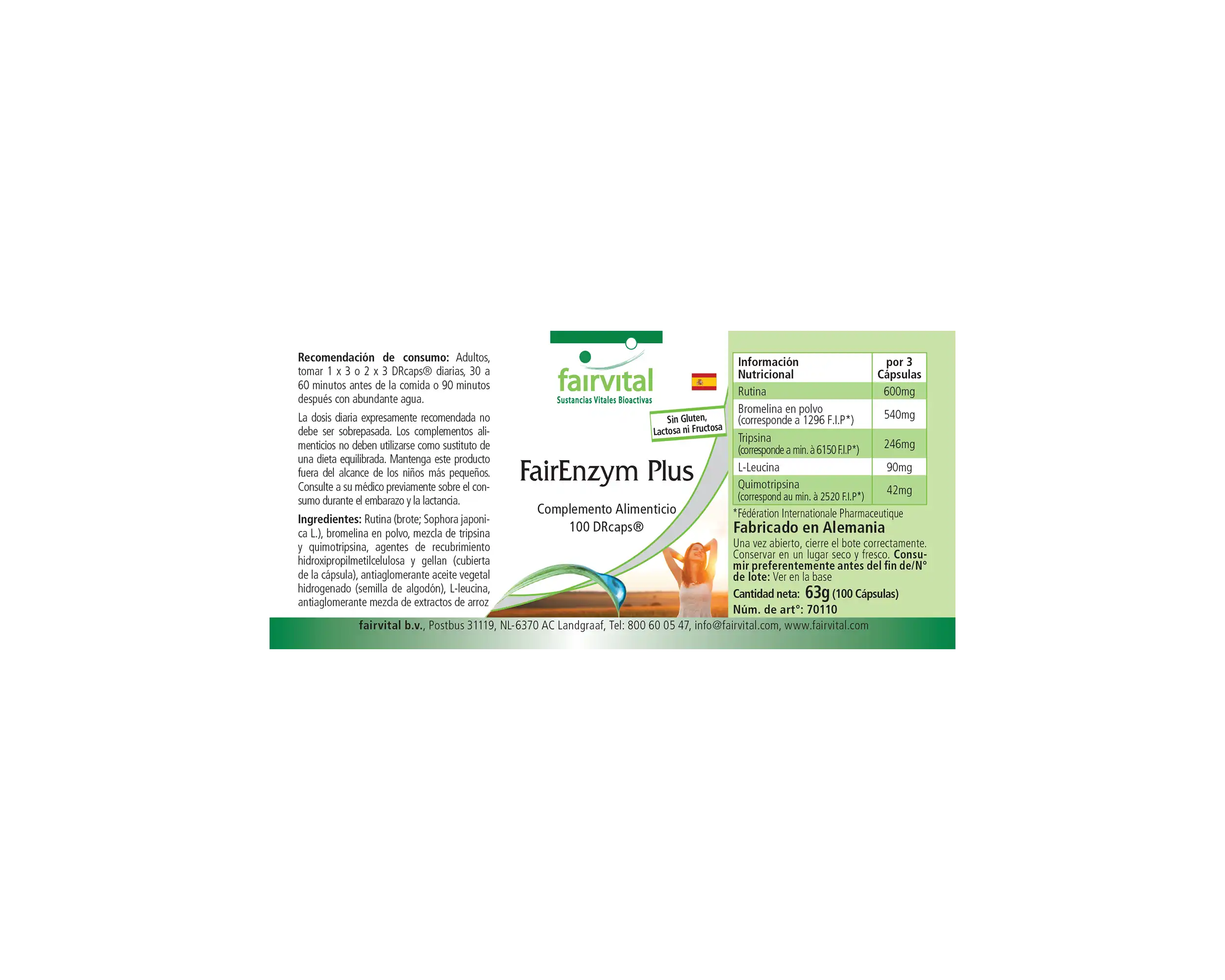 FairEnzym Plus - 100 DRCaps™ - Multi Enzym Komplex - mit Rutosid, Bromelain, Trypsin & Chymotrypsin - Hochdosiert | Fairvital