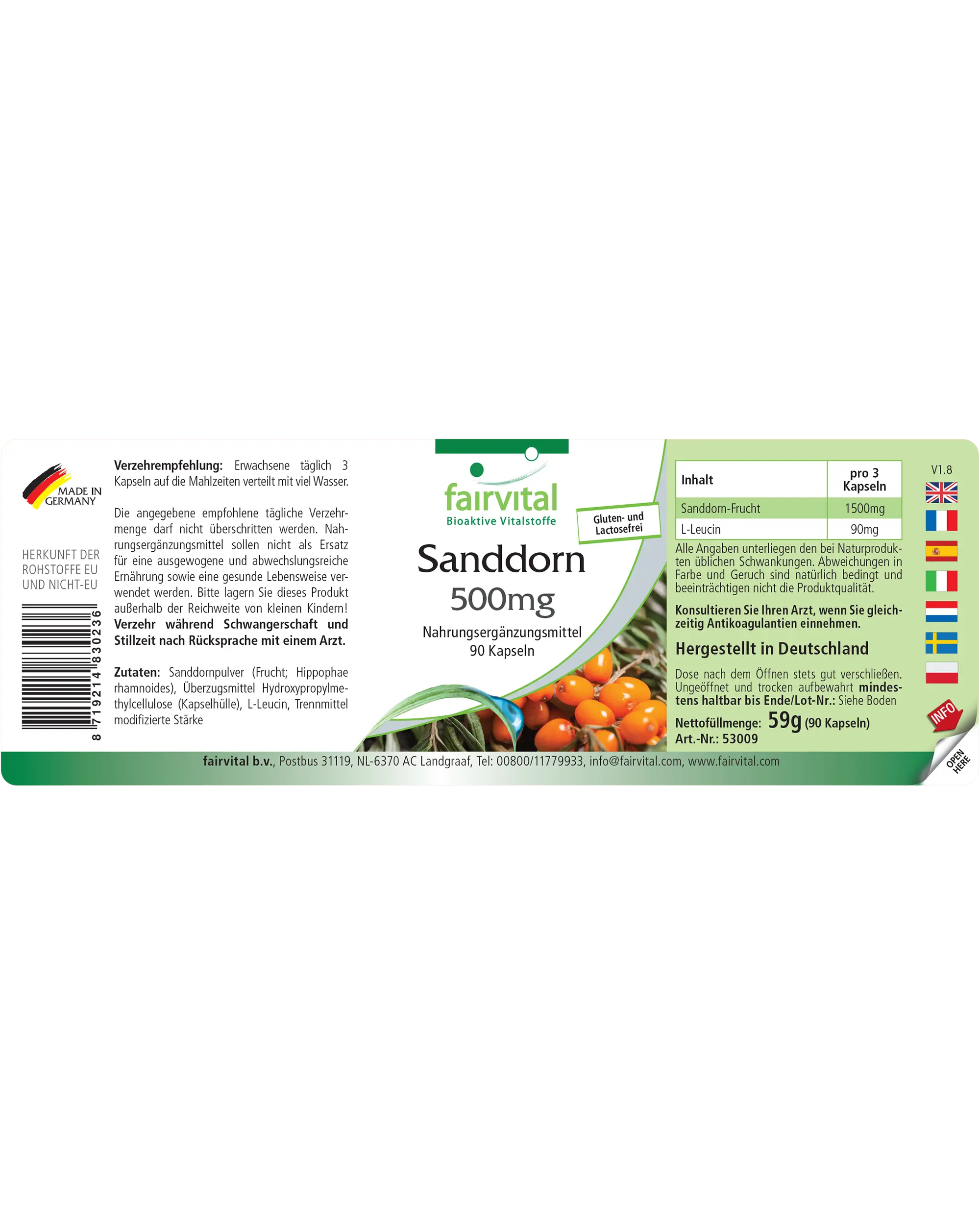 Sanddorn 500mg - 90 Kapseln - Hochdosiert und Vegan | Fairvital Sanddorn 500mg - 90 Kapseln - Hochdosiert und Vegan | Fairvital