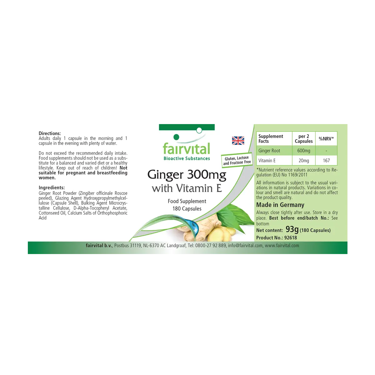 Ginger 300mg with vitamin E - 180 capsules