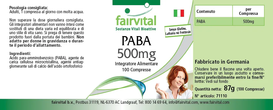 PABA 500mg - vitamin B10 - 100 tablets